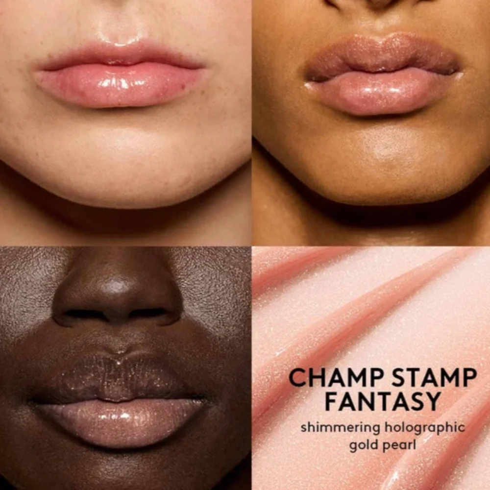 Fenty Beauty Gloss Bomb in Shimmering Gold Pearl Champ Stamp Fantasy